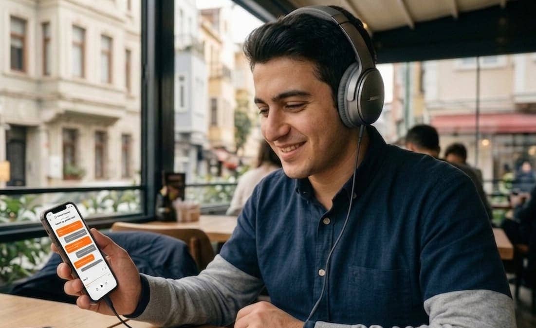 Kafede Englingo ile pratik yapan kullanıcı